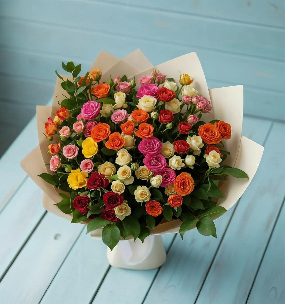 Букет Микс из разноцветных кустовых роз в Бобровский