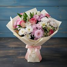 Букет цветов из:  Хризантемы, Альстромерии и Розы в Бобровский